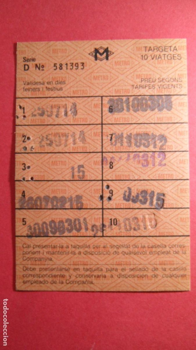Colecionismos Bilhetes de Transporte: TARJETA 10 VIAJES METRO BARCELONA - OJO LEE INTERIOR TODAS LAS TARJETAS SON DIFERENTES