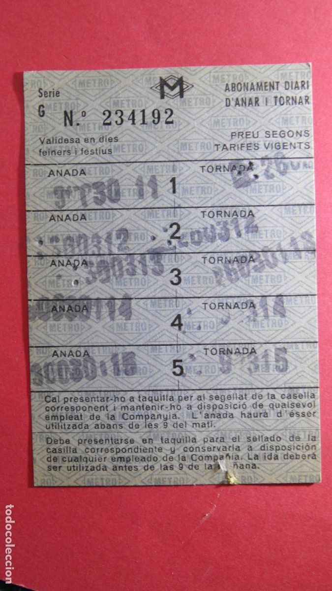 Colecionismos Bilhetes de Transporte: TARJETA 5 VIAJES IDA VUELTA METRO BARCELONA - OJO LEE INTERIOR TODAS LAS TARJETAS SON DIFERENTES
