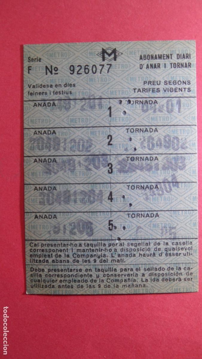 Colecionismos Bilhetes de Transporte: TARJETA 5 VIAJES IDA VUELTA METRO BARCELONA - OJO LEE INTERIOR TODAS LAS TARJETAS SON DIFERENTES