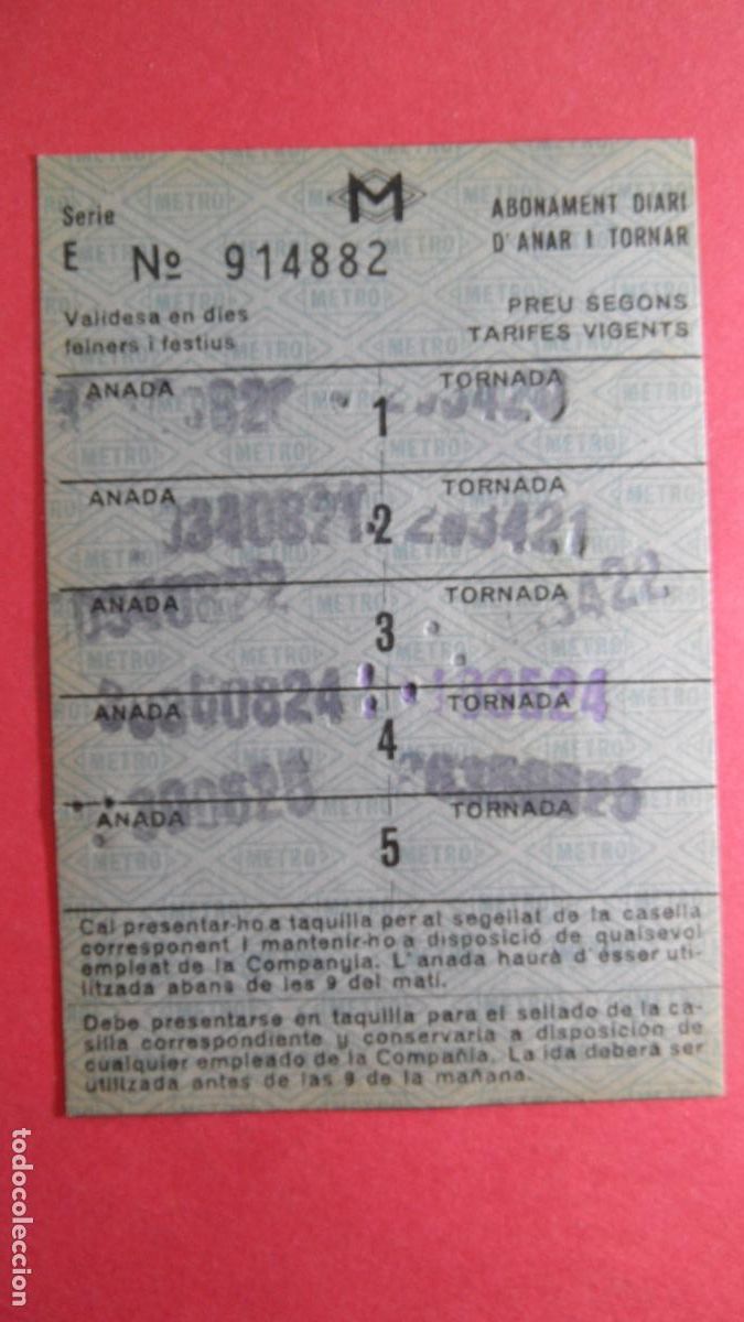 Colecionismos Bilhetes de Transporte: TARJETA 5 VIAJES IDA VUELTA METRO BARCELONA - OJO LEE INTERIOR TODAS LAS TARJETAS SON DIFERENTES