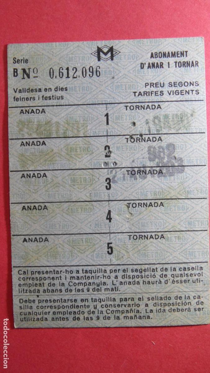 Colecionismos Bilhetes de Transporte: TARJETA 5 VIAJES IDA VUELTA METRO BARCELONA - OJO LEE INTERIOR TODAS LAS TARJETAS SON DIFERENTES