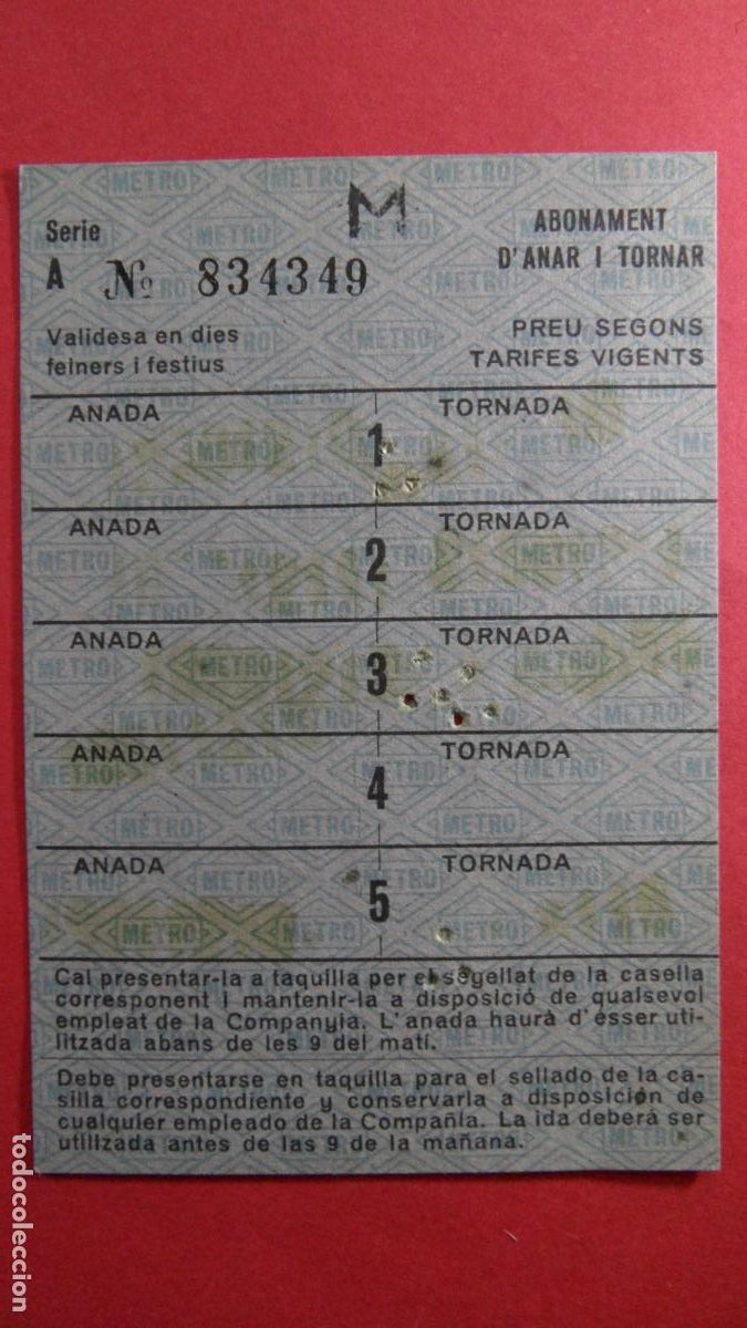 Colecionismos Bilhetes de Transporte: TARJETA 5 VIAJES IDA VUELTA METRO BARCELONA - OJO LEE INTERIOR TODAS LAS TARJETAS SON DIFERENTES