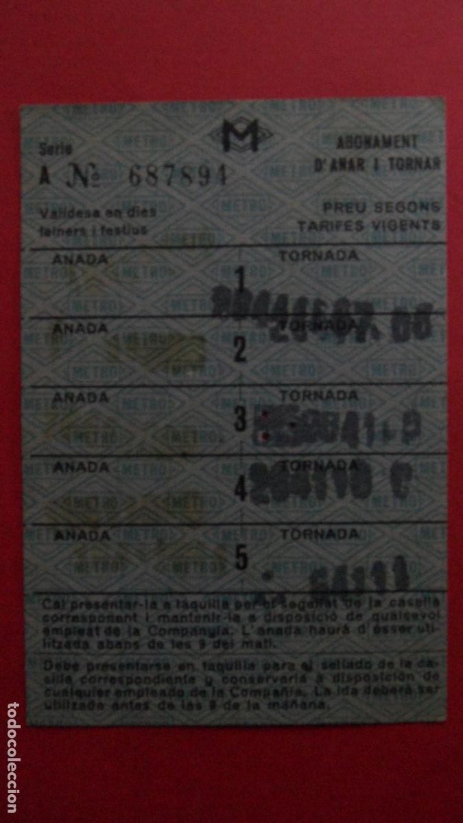 Colecionismos Bilhetes de Transporte: TARJETA 5 VIAJES IDA VUELTA METRO BARCELONA - OJO LEE INTERIOR TODAS LAS TARJETAS SON DIFERENTES