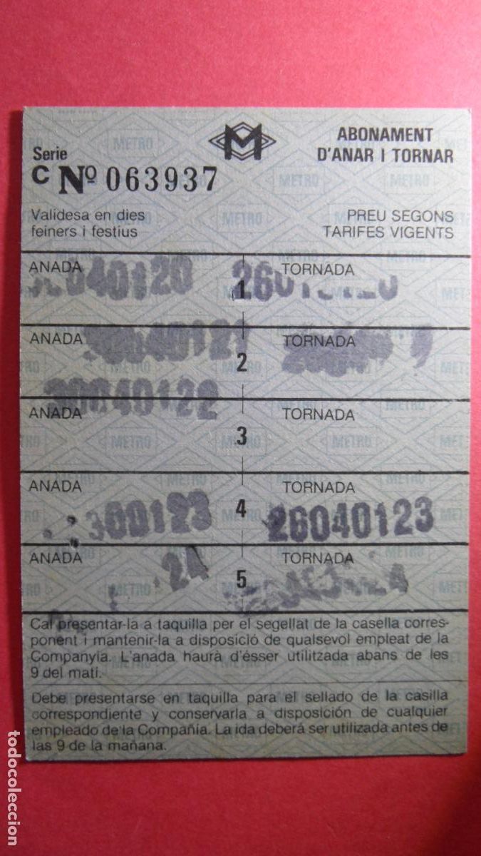 Colecionismos Bilhetes de Transporte: TARJETA 5 VIAJES IDA VUELTA METRO BARCELONA - OJO LEE INTERIOR TODAS LAS TARJETAS SON DIFERENTES