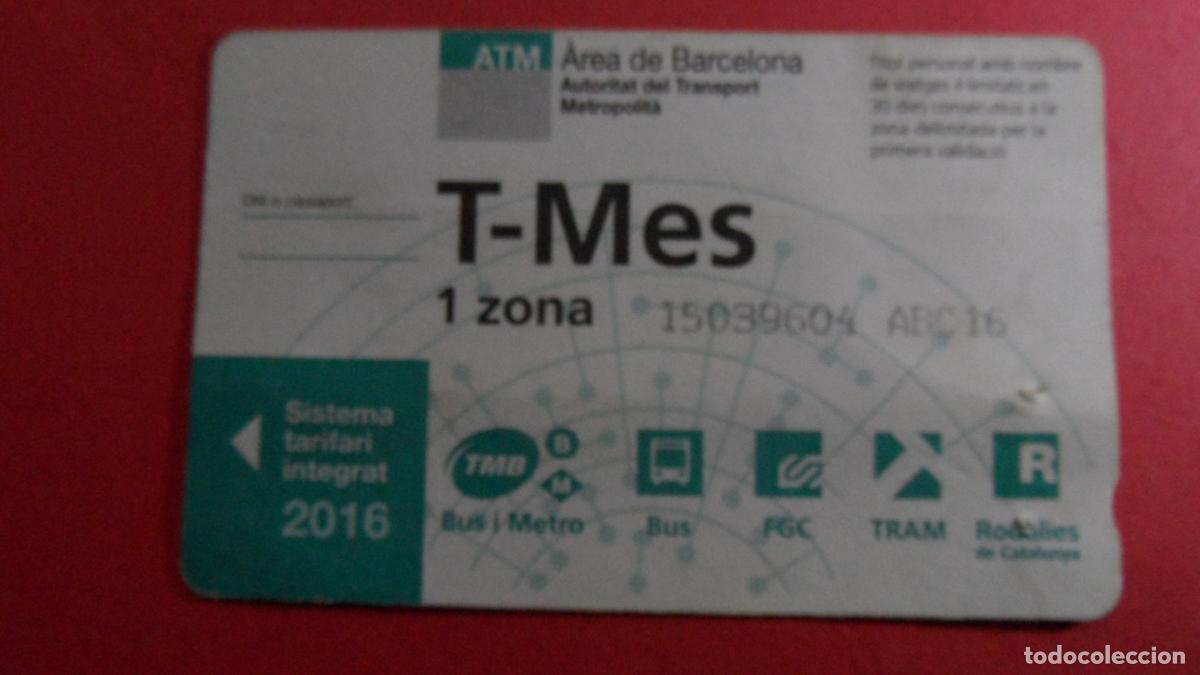 Colecionismos Bilhetes de Transporte: TARJETA T-MES 1 ZONA A&Ntilde;O 2016
