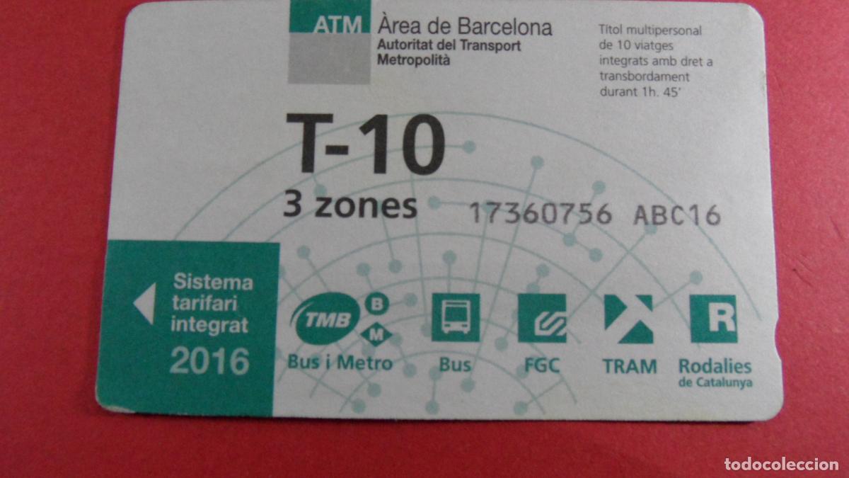Coleccionismo Billetes de transporte: TARJETA T-10 3 ZONA A&Ntilde;O 2016