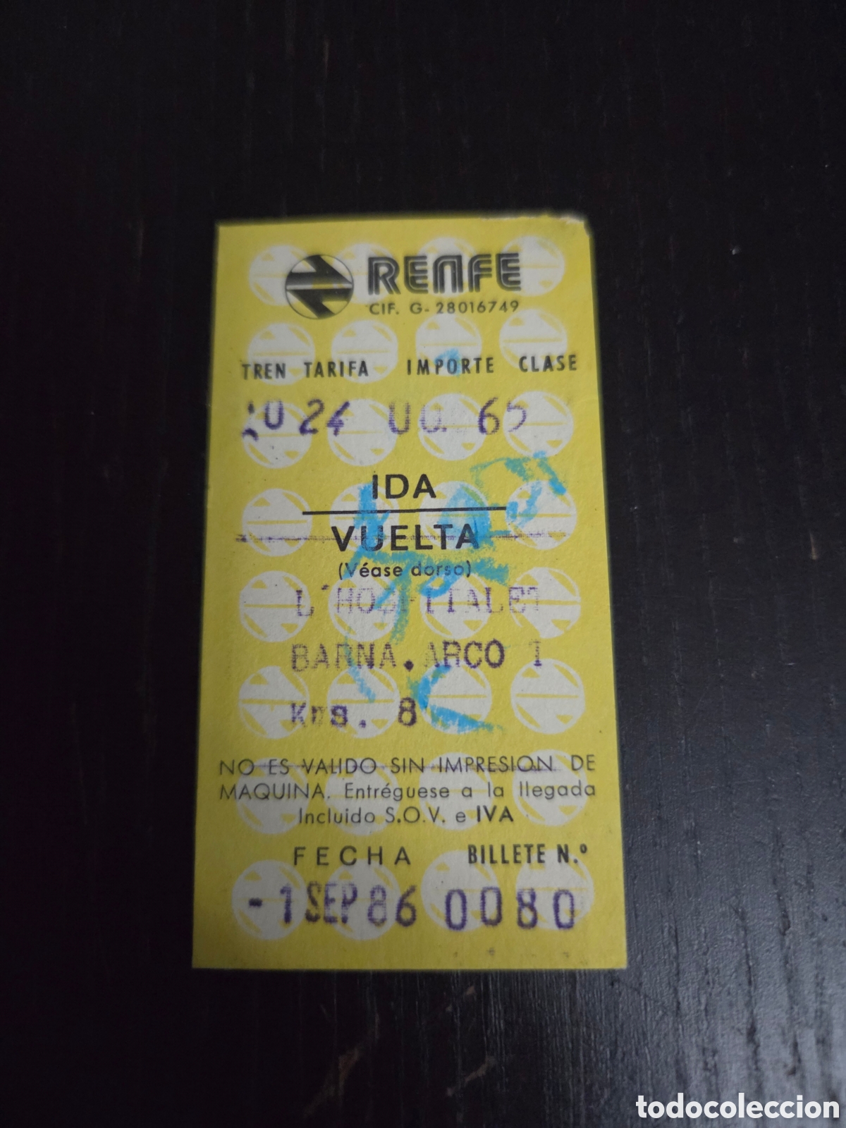 Coleccionismo Billetes de transporte: Antiguo boleto de Renfe de 1986