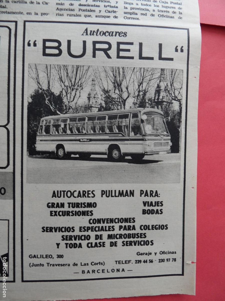 Coleccionismo Billetes de transporte: PUBLICIDAD 1972 - COLECCION TRANSPORTE - AUTOCARES BURELL - PULLMAN BARCELONA