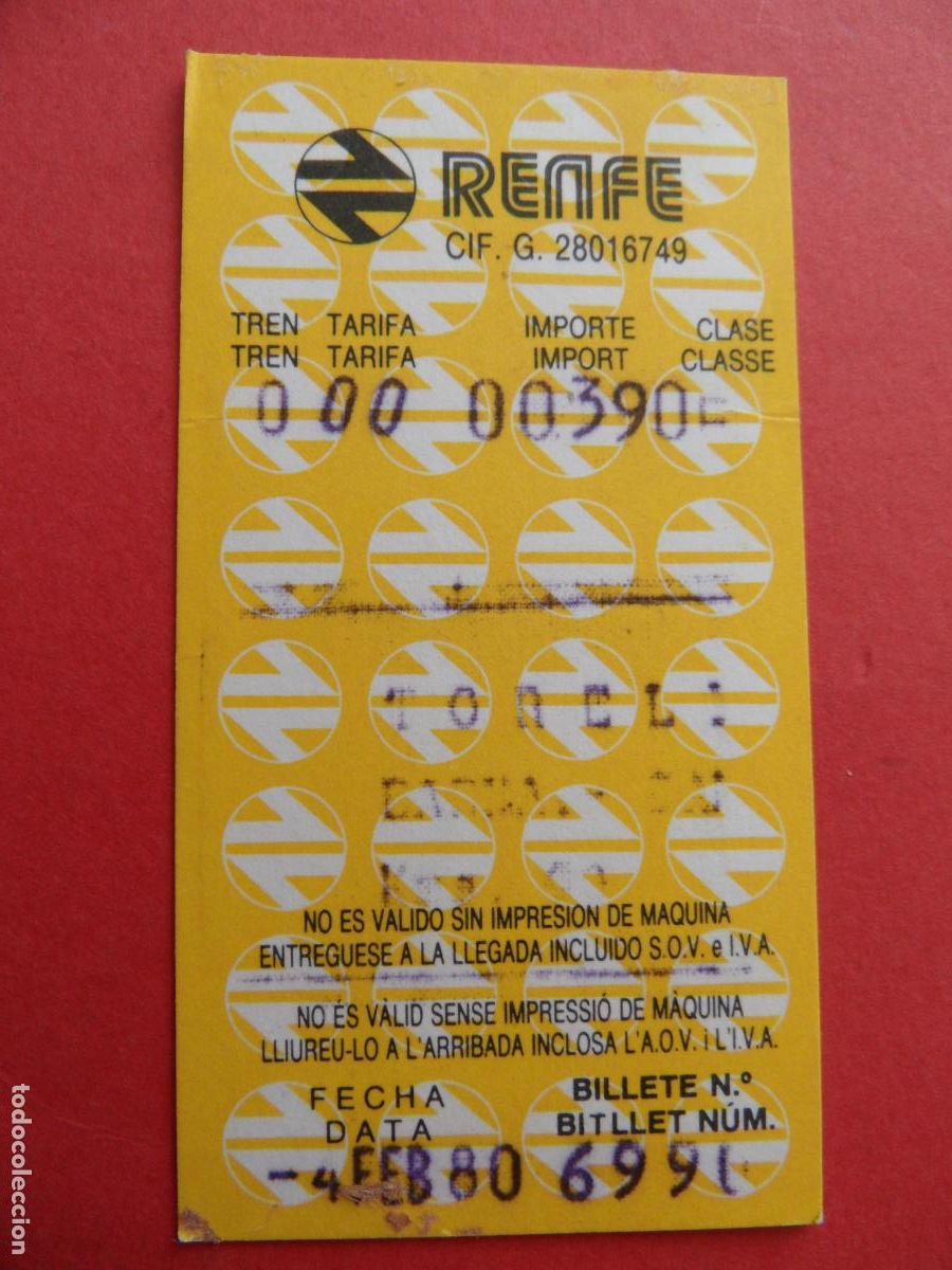 Coleccionismo Billetes de transporte: 1 BILLETE RENFE TORELL BARNA 1990