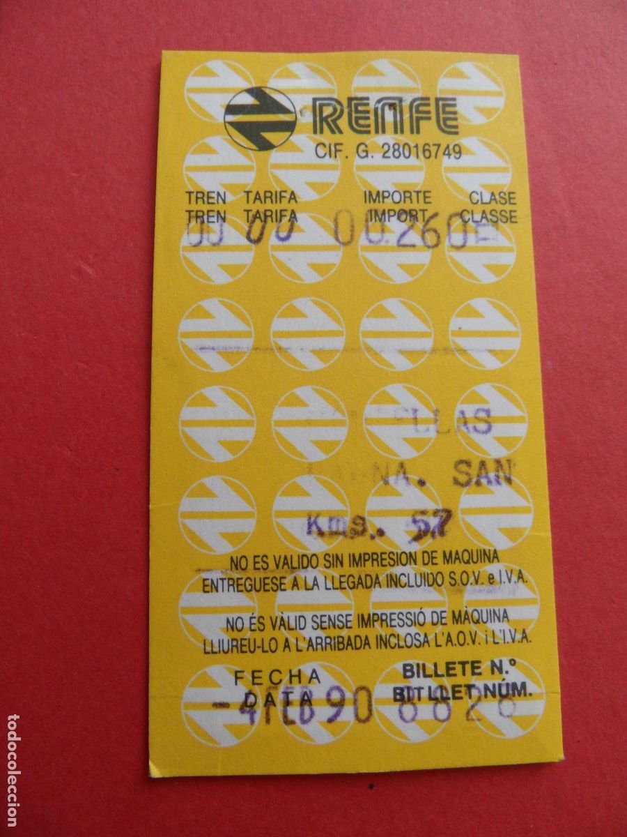 Coleccionismo Billetes de transporte: 1 BILLETE RENFE BARNA 1990