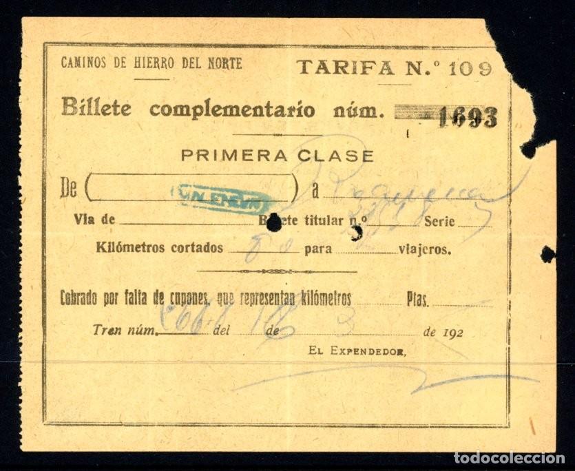 Coleccionismo Billetes de transporte: BILLETE COMPLEMENTARIO DE CAMINOS DE HIERRO DEL NORTE / 1920 REQUEN ( L I -27)