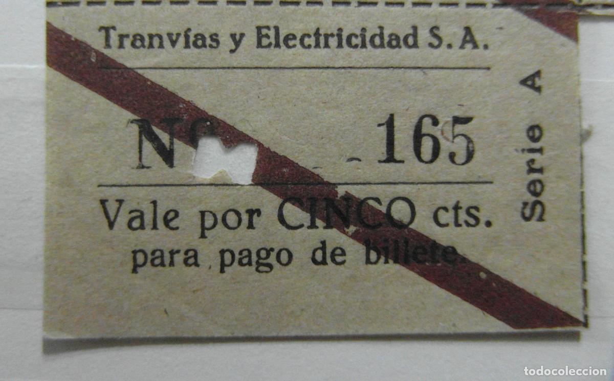 Sammeln von Fahrkarten: VALE DE CINCO CENTIMOS PARA CANJEAR POR UN BILLETE TRANVIAS Y ELECTRICIDAD S.A. ALICANTE