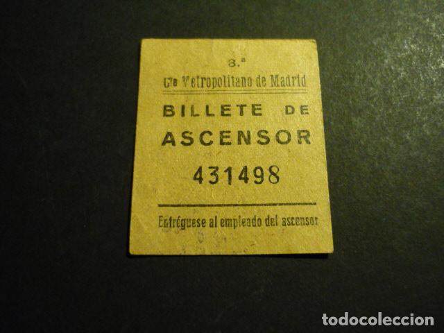 Coleccionismo Billetes de transporte: CIA METROPOLITANO DE MADRID METRO BILLETE DE ASCENSOR 3&ordf;