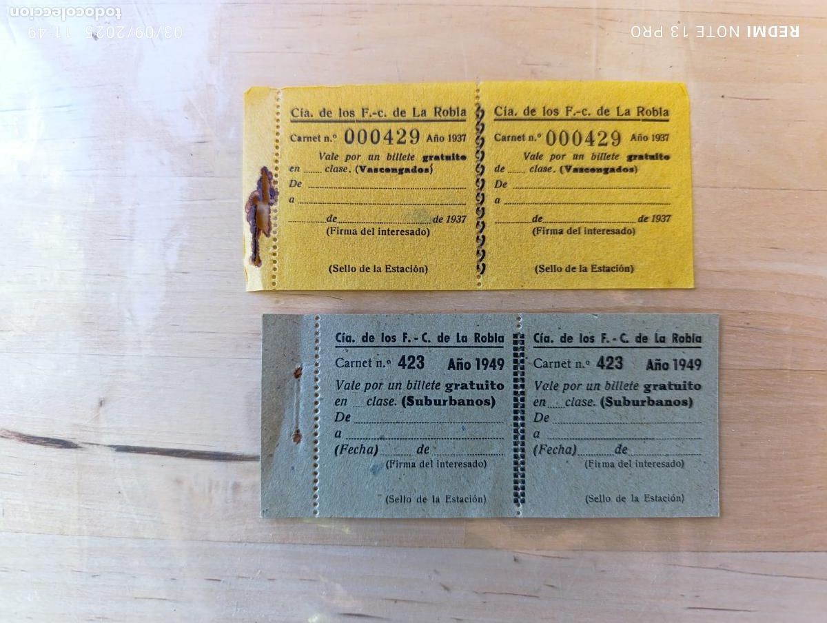 Coleccionismo Billetes de transporte: COMPA&Ntilde;IA DE LOS F.C. DE LA ROBLA.A&Ntilde;O 1937-49