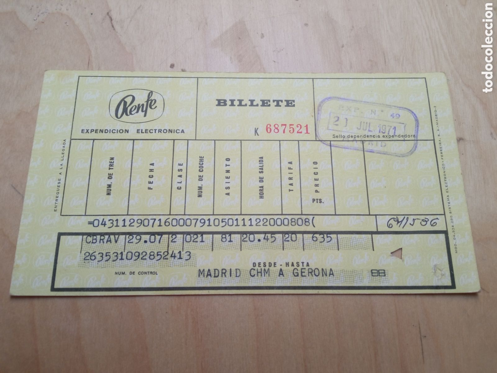 Coleccionismo Billetes de transporte: Billete Renfe Madrid (Chamart&iacute;n) a Gerona 1971