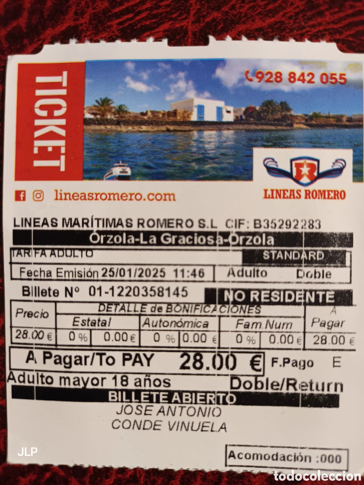Coleccionismo Billetes de transporte: BILLETE L&Iacute;NEAS MAR&Iacute;TIMAS ROMERO