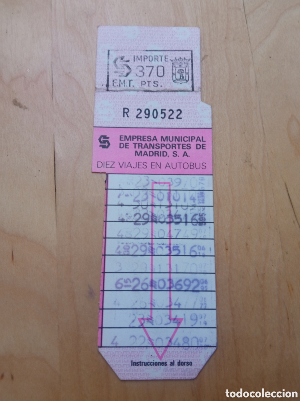 Coleccionismo Billetes de transporte: Tarjeta resistiva bono bus Madrid 370 pesetas serie R