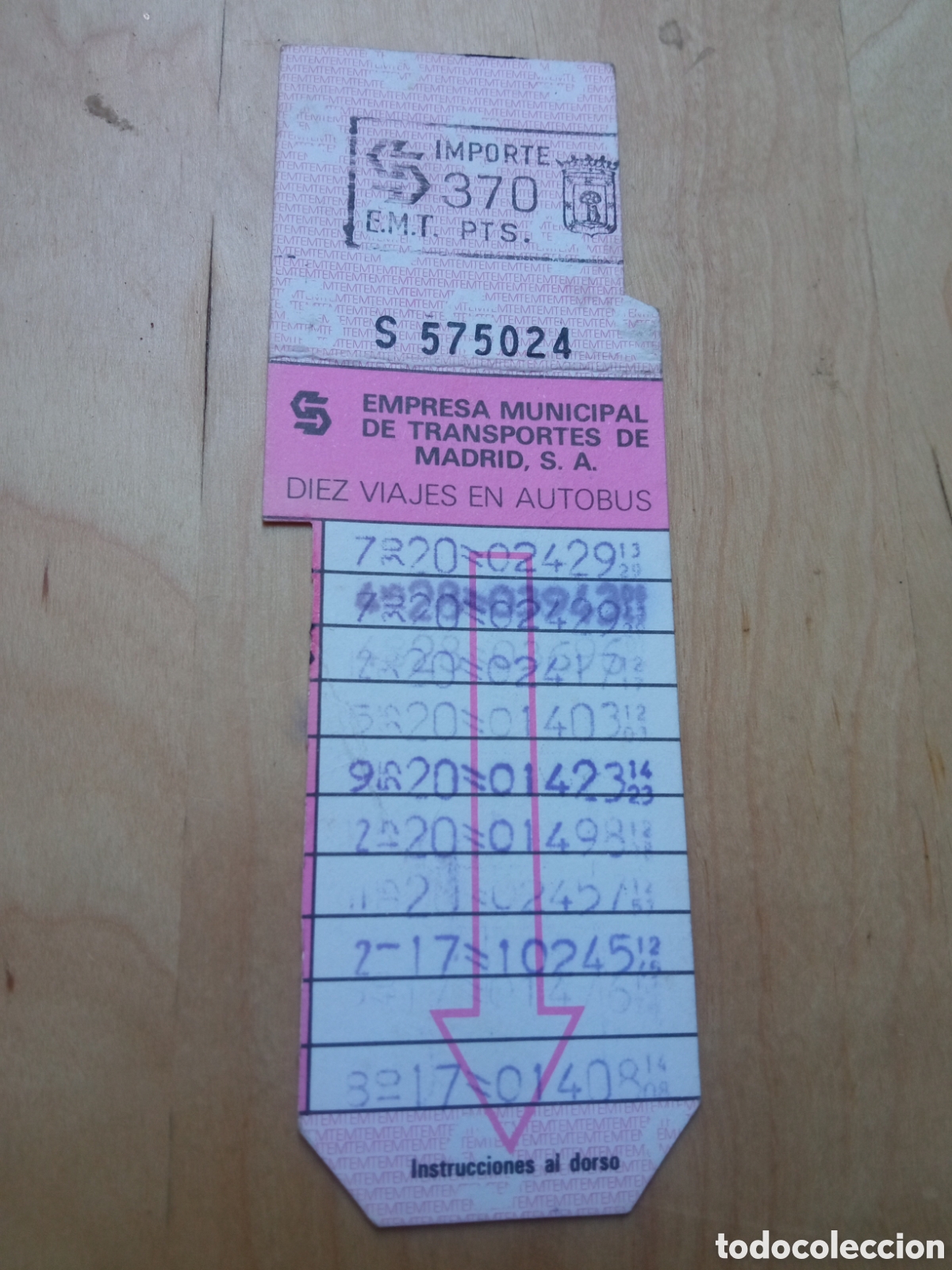 Coleccionismo Billetes de transporte: Tarjeta resistiva bono bus Madrid 370 pesetas serie S