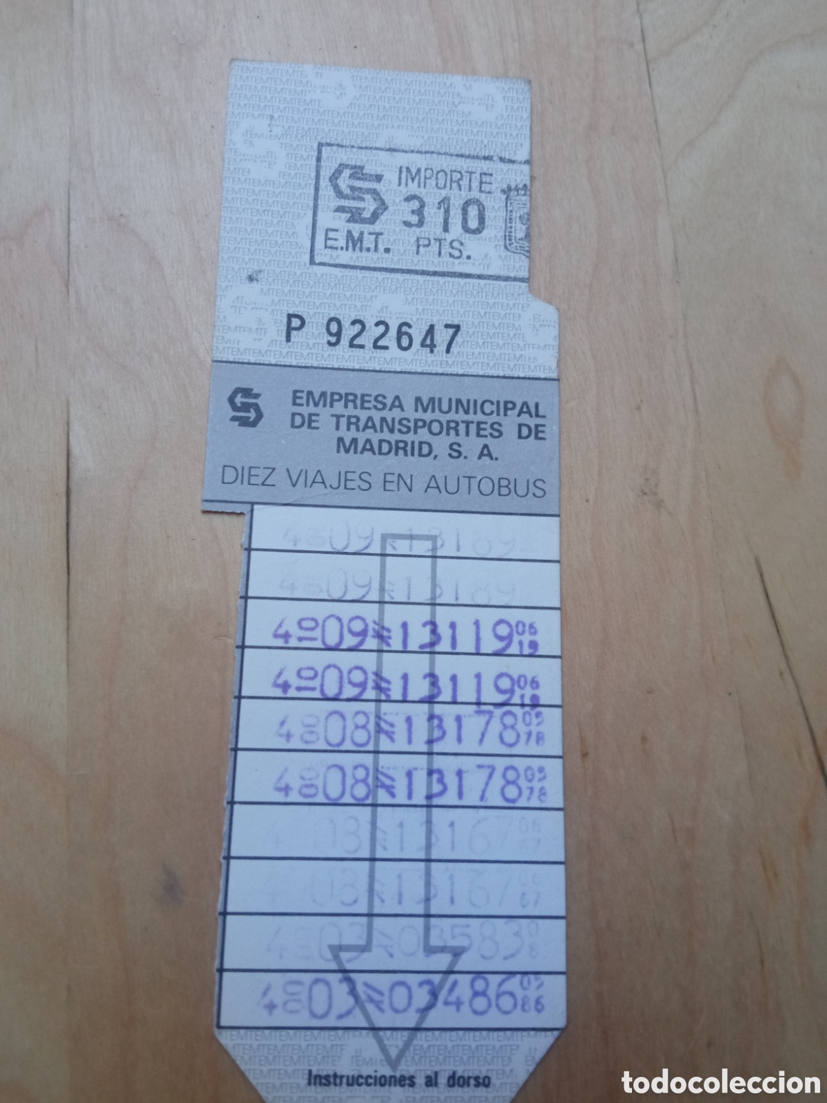 Coleccionismo Billetes de transporte: Tarjeta resistiva bono bus Madrid 310 pesetas serie P
