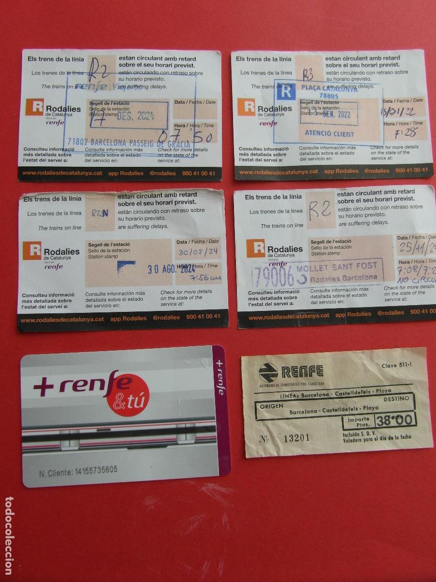 Coleccionismo Billetes de transporte: LOTE RENFE 6 UNIDADES VER FOTOS Y SELLO ESTACIONES