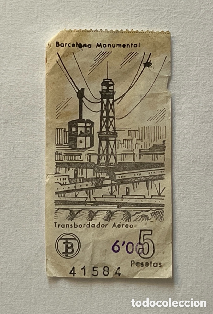Coleccionismo Billetes de transporte: BARCELONA MONUMENTAL. Transbordador Aereo. Billete antiguo 5 pesetas