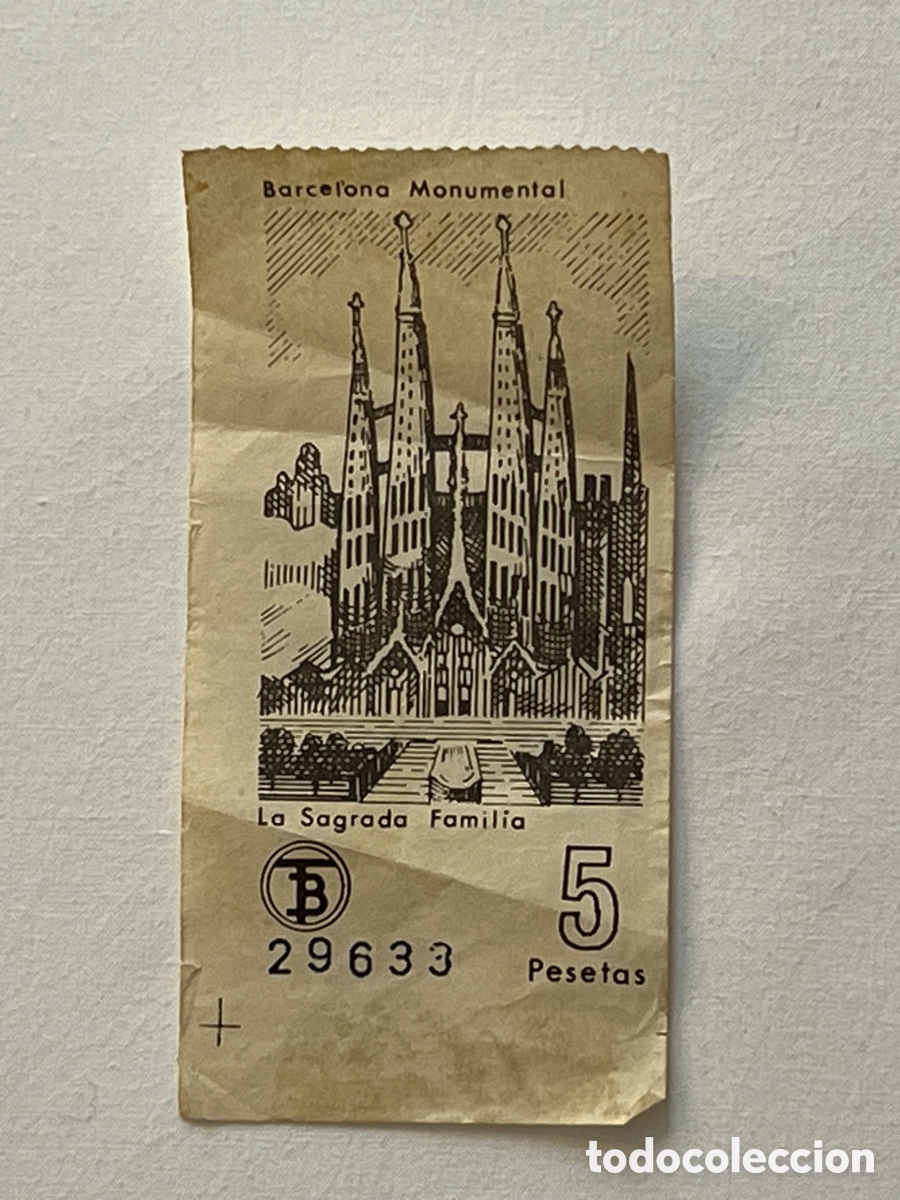 Coleccionismo Billetes de transporte: BARCELONA MONUMENTAL. Sagrada Familia. Billete antiguo 5 pesetas