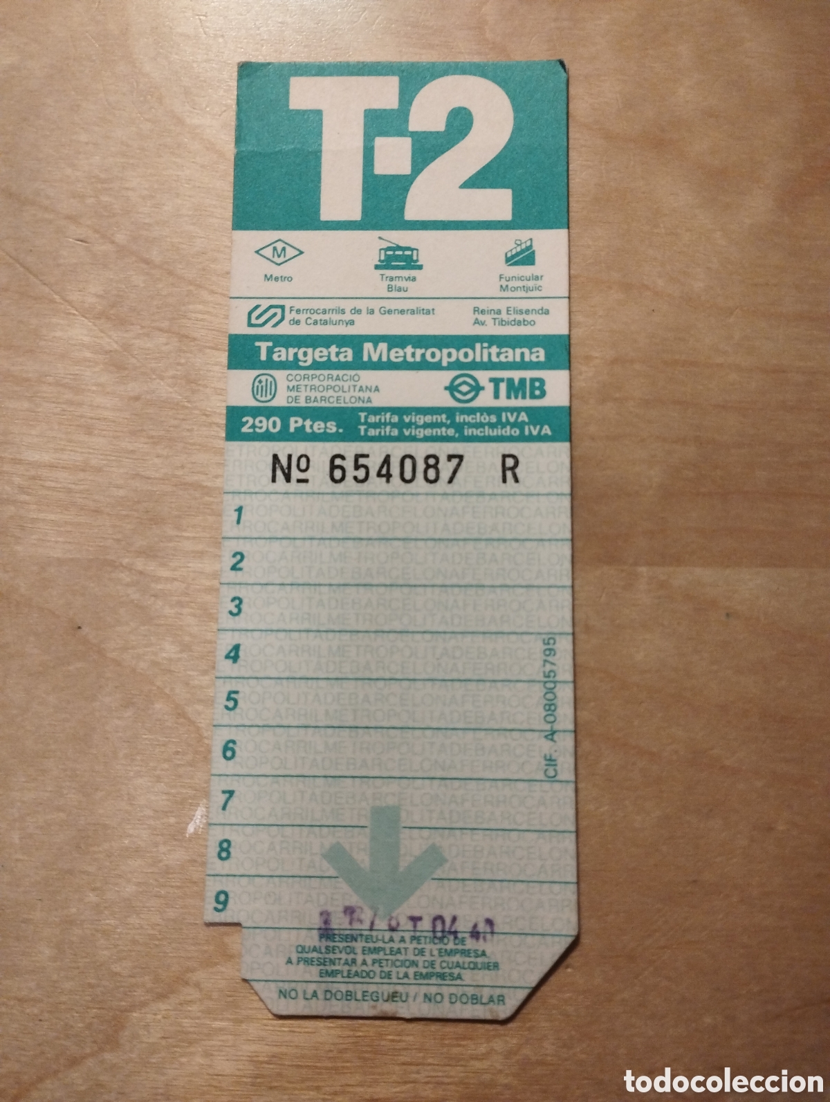Coleccionismo Billetes de transporte: TARGETA METROPOLITANA T-2 - 290 PTS - BARCELONA