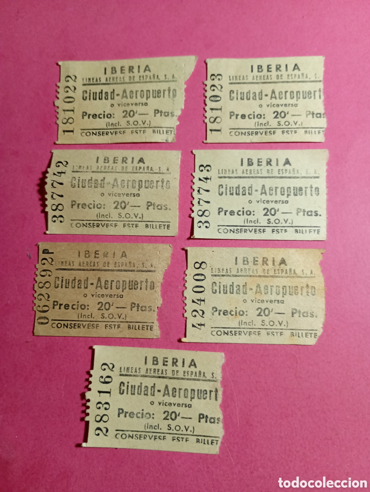 Coleccionismo Billetes de transporte: IBERIA LINEAS AEREAS DE ESPA&Ntilde;A S.A. 7 BILLETES CIUDAD - AEROPUERTO O VICEVERSA