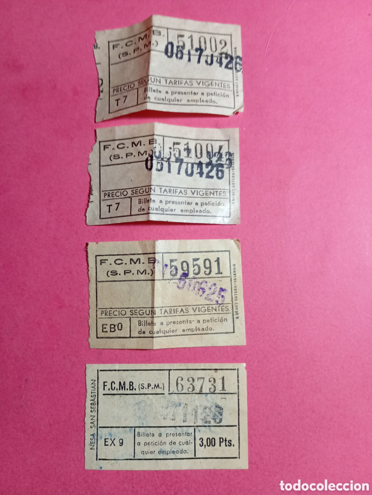 Coleccionismo Billetes de transporte: BARCELONA F.C. METROPOLITANO S.A. (F.C.M.B. - S.P.M.) 4 BILLETES PAPEL PRIMEROS 70&acute;s ca.