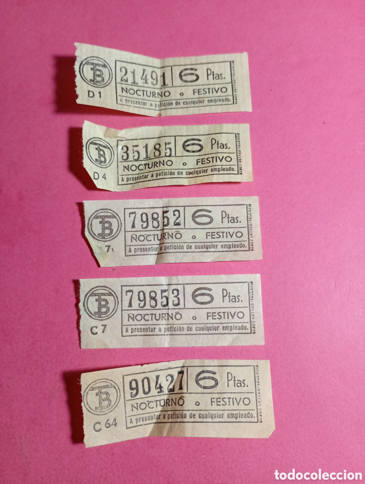 Coleccionismo Billetes de transporte: TRANV&Iacute;AS DE BARCELONA 5 BILLETES BUS AMARILLOS NOCTURNO O FESTIVO TARIFA 6 PESETAS 70&acute;s ca.