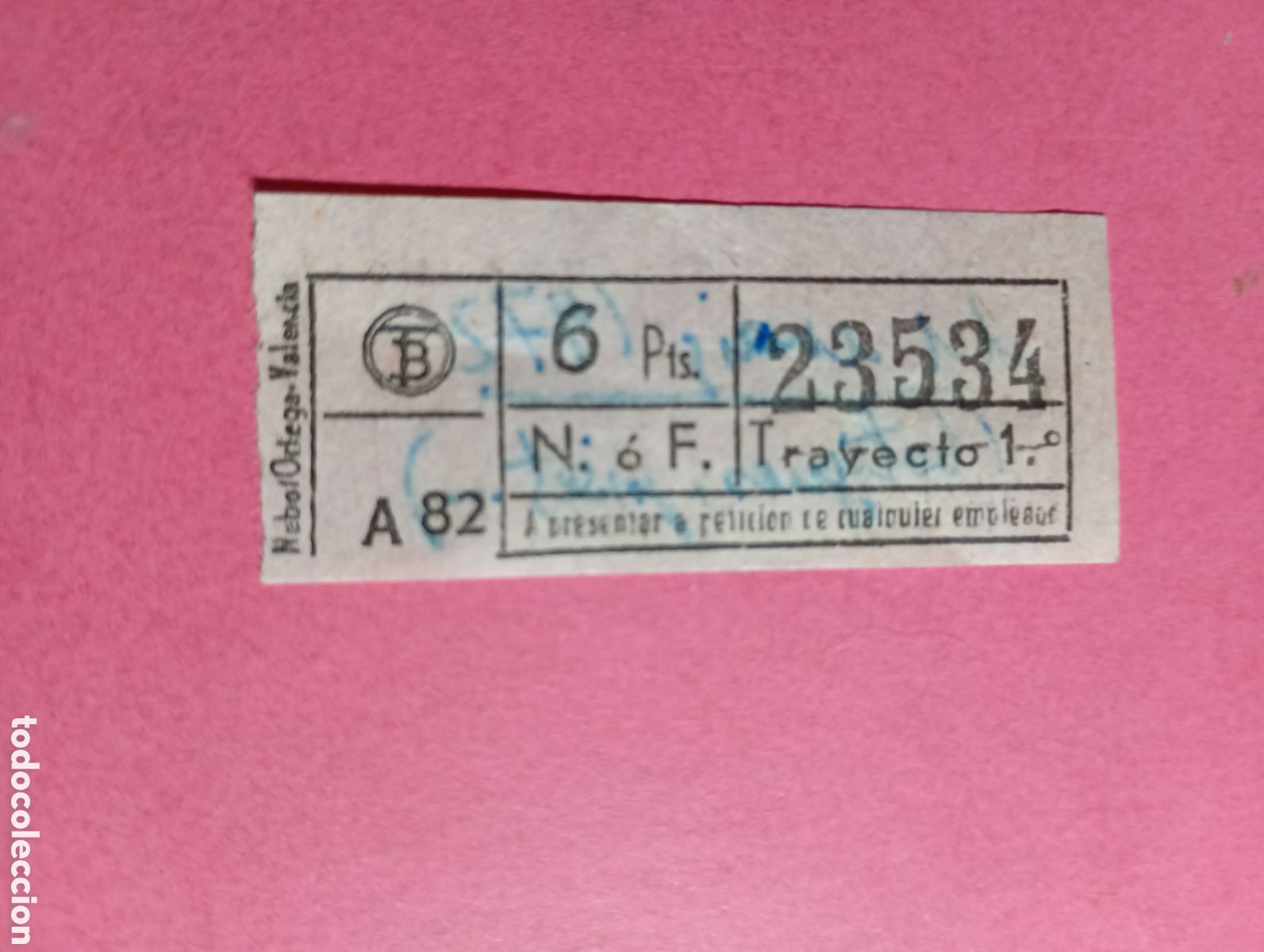 Coleccionismo Billetes de transporte: tranv&iacute;as de barcelona A82 billete 6 pts 23534 n &oacute; f (nocturno o festivo) trayecto 1&ordm; - 11/5/72