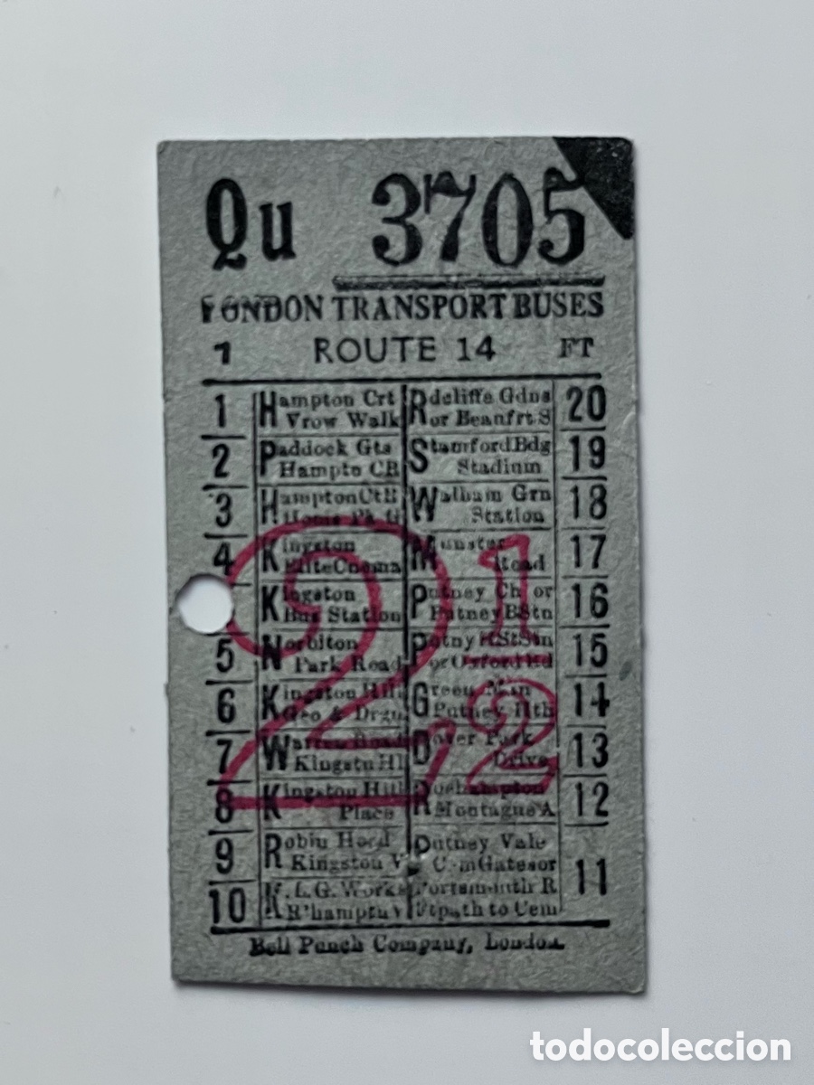 Coleccionismo Billetes de transporte: BILLETE LONDON TRANSPORT BUSES Route 14