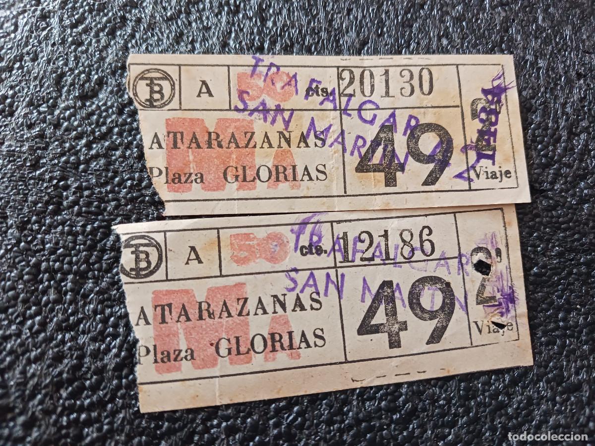 Colecionismos Bilhetes de Transporte: 2 antiguos billetes de transporte, tranvia barcelona, atarazanas glorias