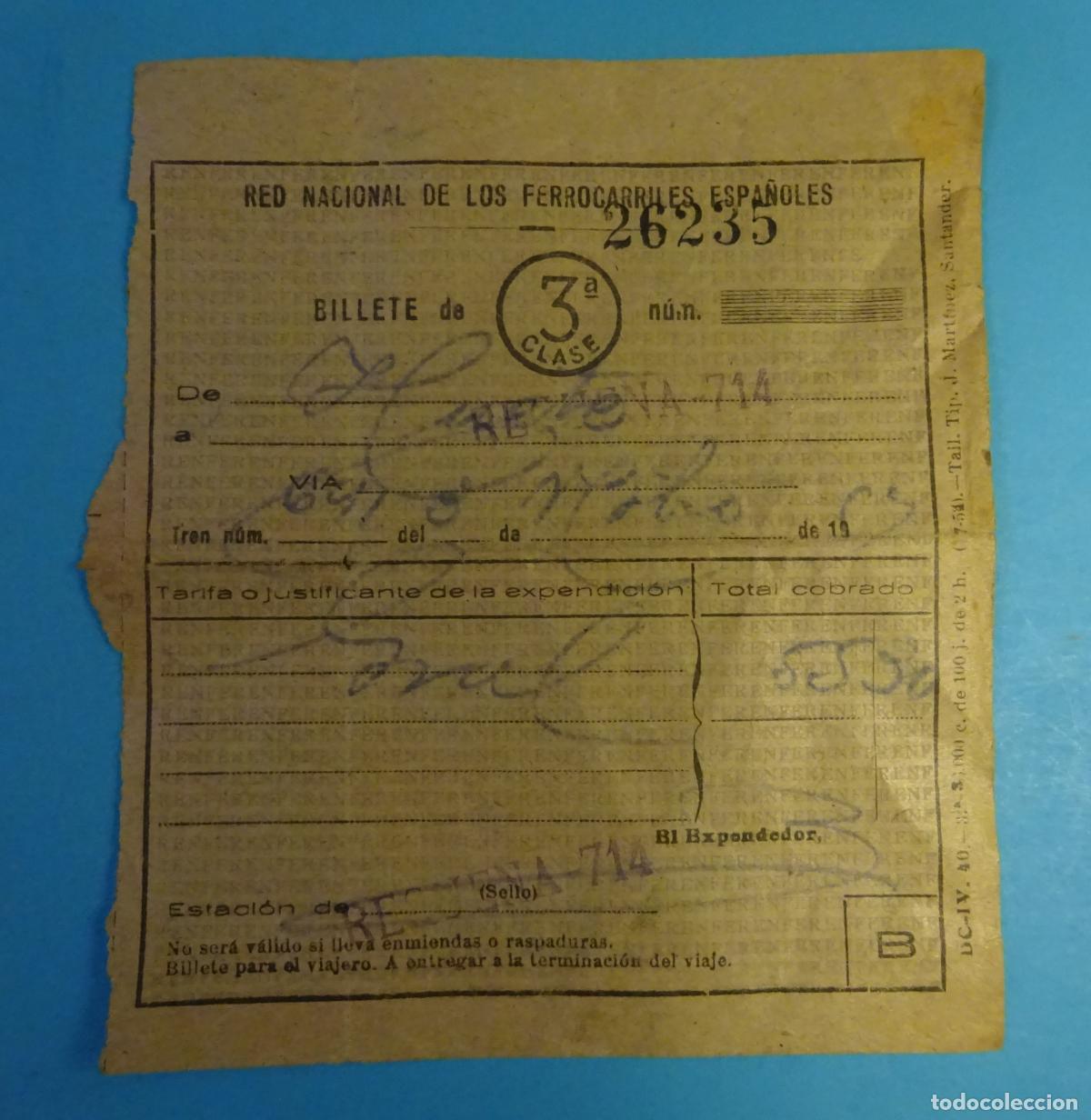 Coleccionismo Billetes de transporte: BILLETE DE RENFE 3&ordf; CLASE DE LA ESTACI&Oacute;N DE REQUENA 714 (VALENCIA)