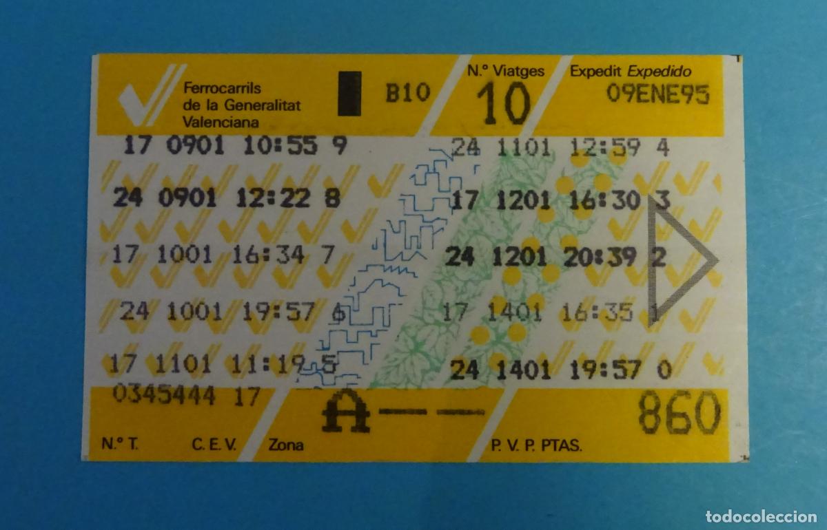 Coleccionismo Billetes de transporte: FERROCARRILS DE LA GENERALITAT VALENCIANA. BONO 10 VIAJES B10. 1995