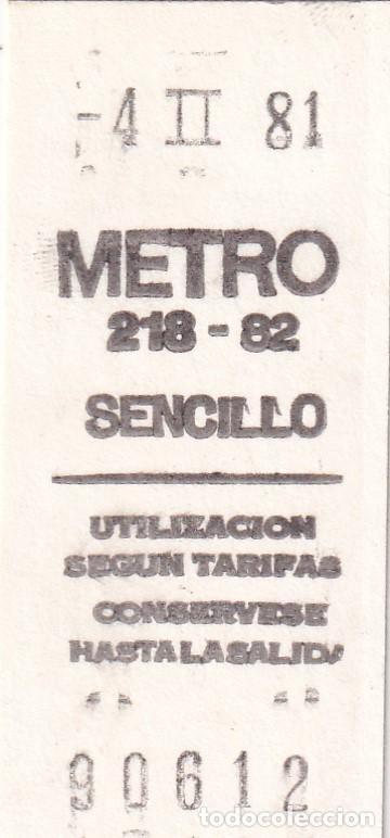 Coleccionismo Billetes de transporte: Billete metro sencia a&ntilde;o 1981