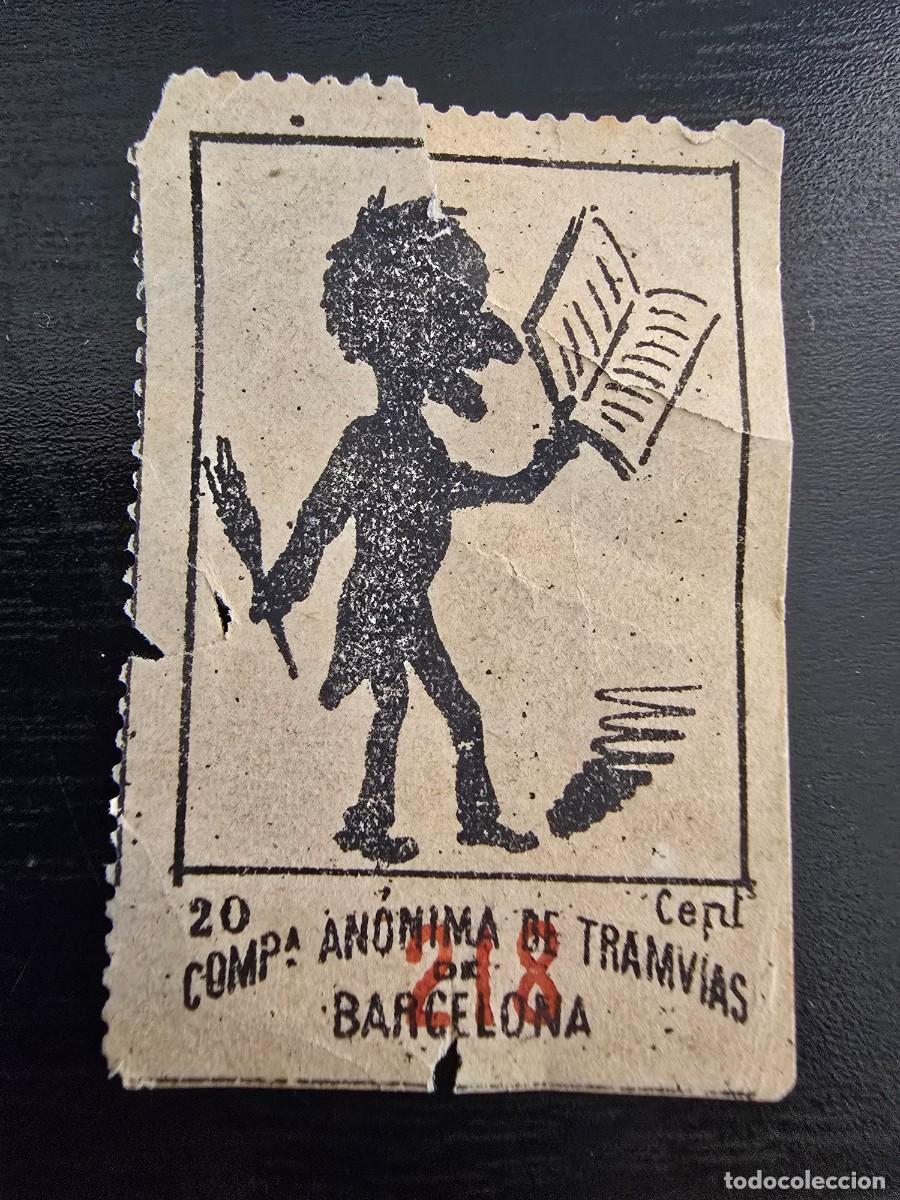Coleccionismo Billetes de transporte: Billete Tranvia.218 Compa&ntilde;ia Anonima Tramvia Barcelona.Sombras Chinescas.15 cents.
