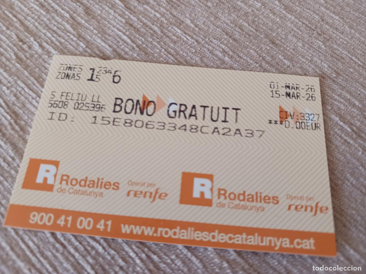Coleccionismo Billetes de transporte: tarjeta de transporte de cercanias, bono gratuito, s. feliu de llobregat