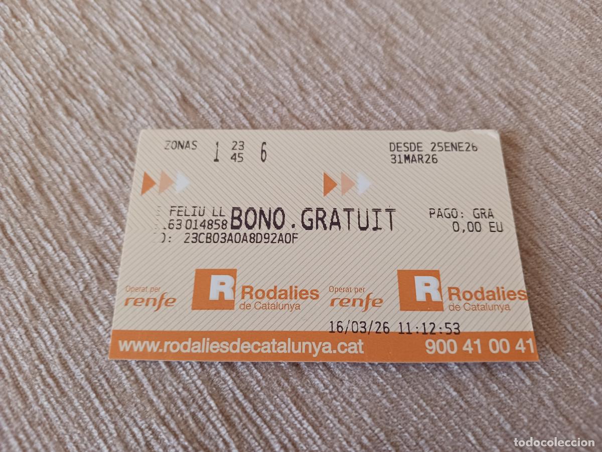 Coleccionismo Billetes de transporte: tarjeta de transporte de cercanias, bono gratuito, s. feliu de llobregat