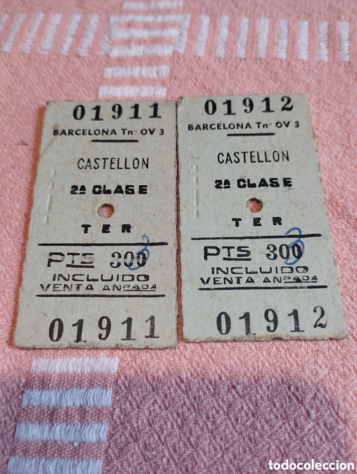 Coleccionismo Billetes de transporte: Lote de 2 billetes de carton de tren Ter Barcelona Castell&oacute;n
