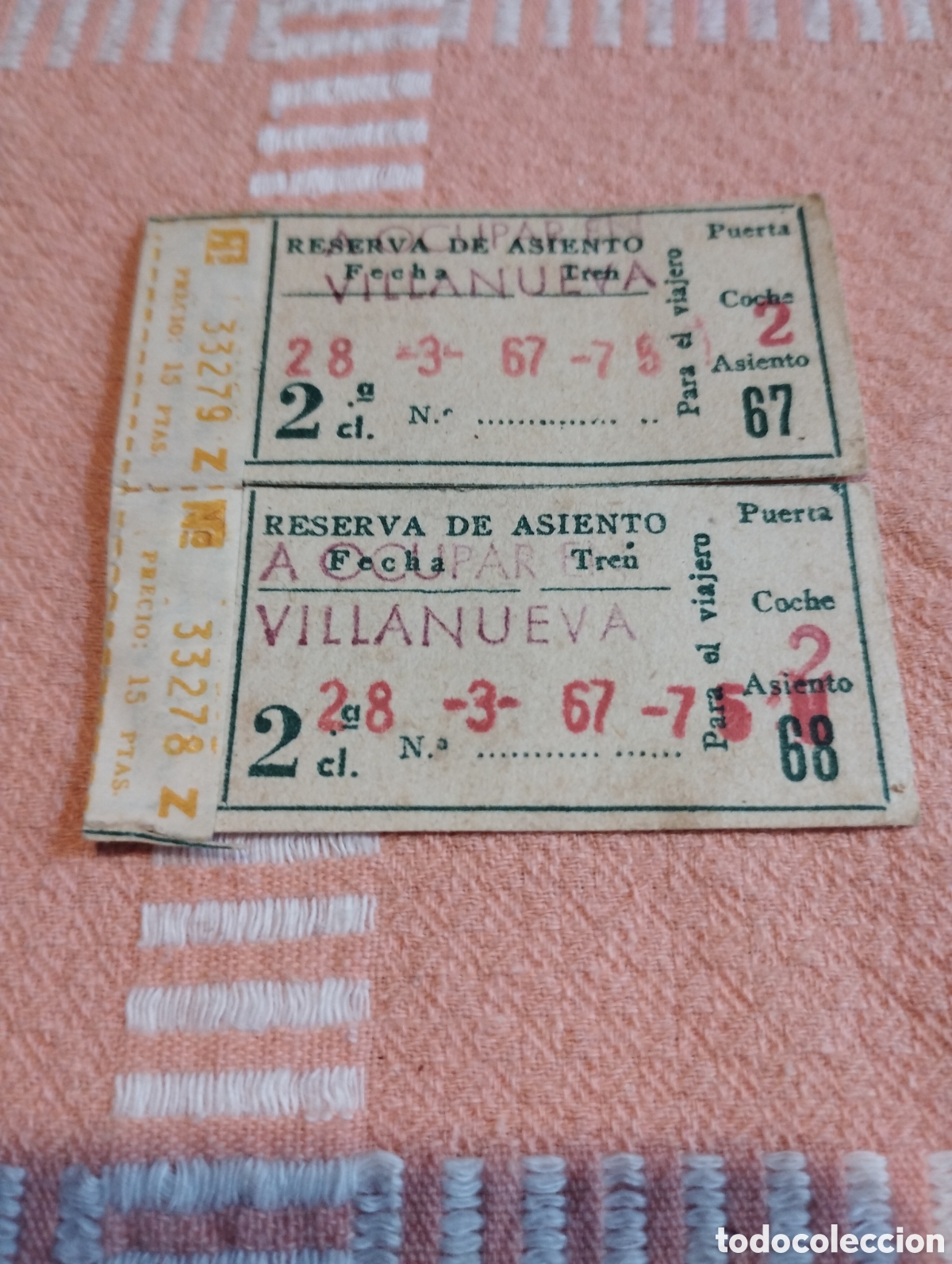 Coleccionismo Billetes de transporte: Lote de 2 billetes de tren Villanueva