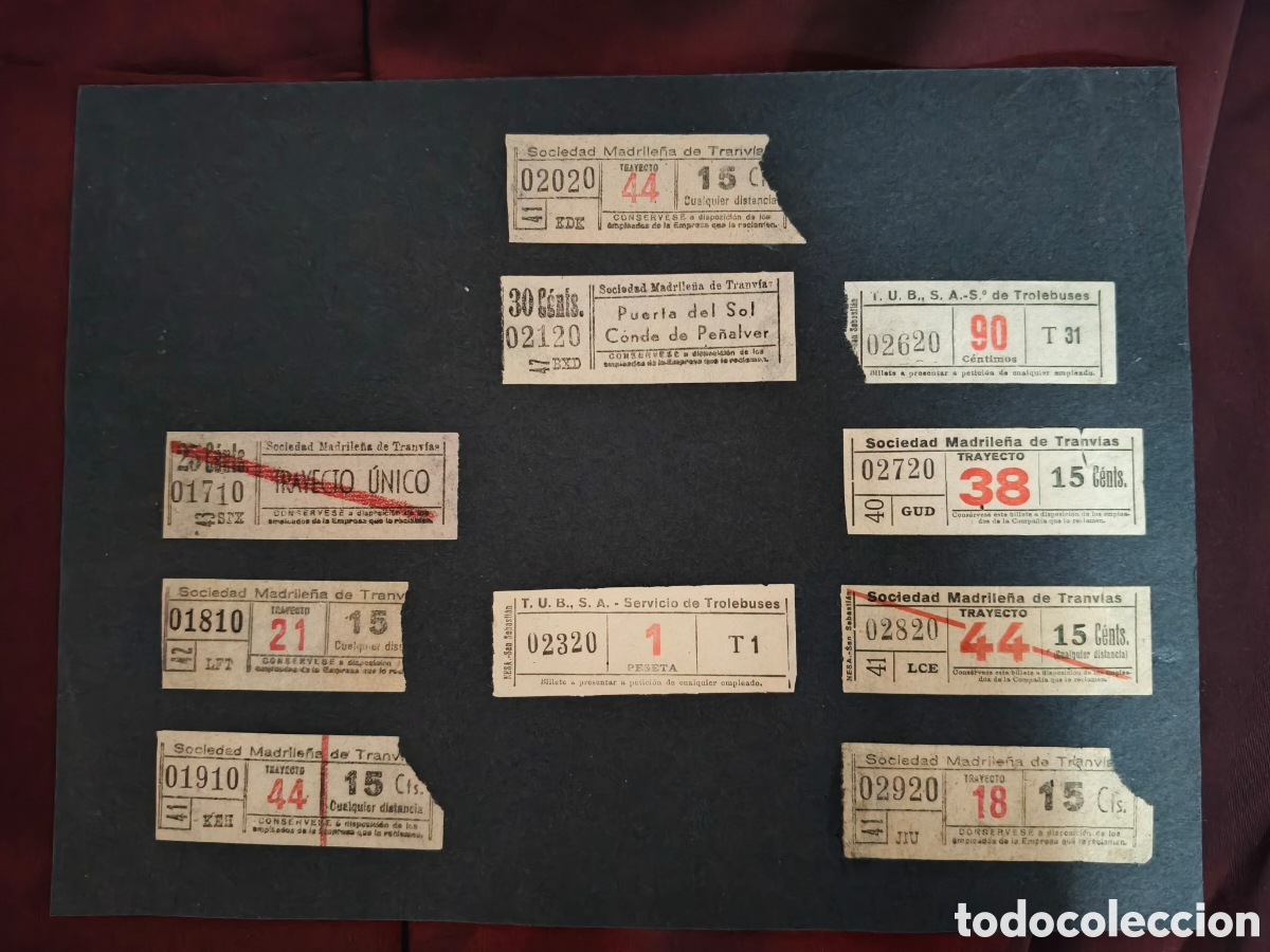 Coleccionismo Billetes de transporte: Lote 10 billetes capic&uacute;as tranv&iacute;a madrid