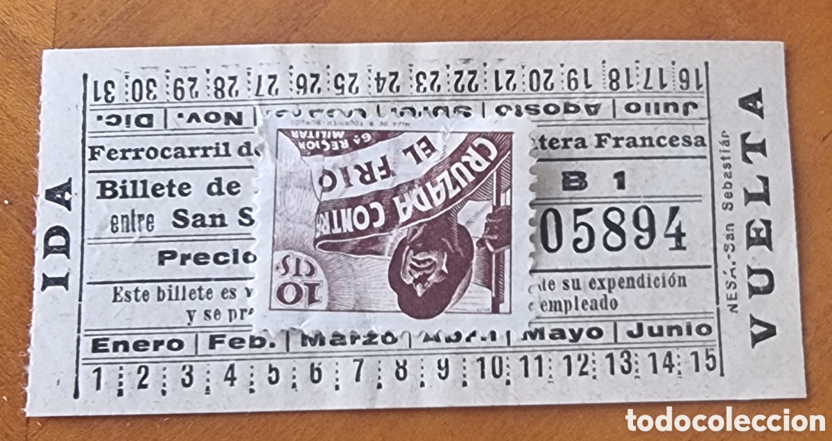 Coleccionismo Billetes de transporte: Billete Tranv&iacute;a San Sebasti&aacute;n frontera francesa sello cruzada fr&iacute;o muy raro buen estado R 10007