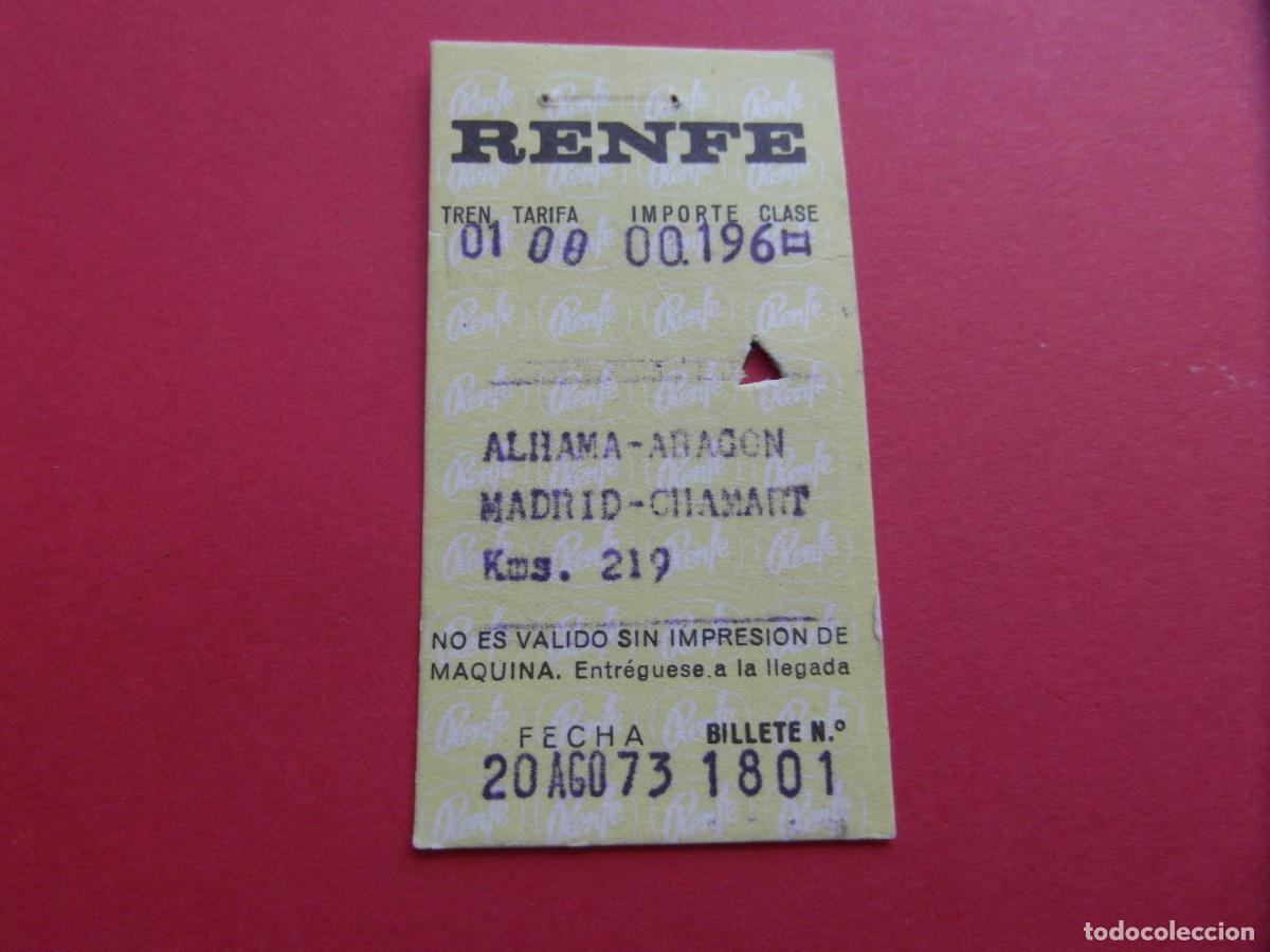 Coleccionismo Billetes de transporte: BILLETE HUGIN 1973 ALHAMA DE ARAGON MADRID CHAMARTIN