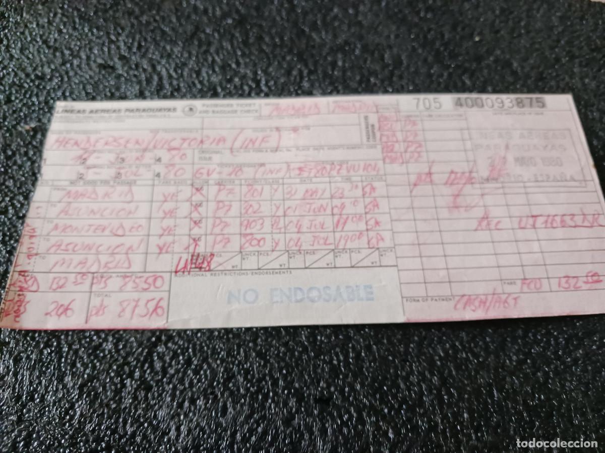 Coleccionismo Billetes de transporte: pasaje de avion de lineas aereas paraguayas, de asuncion a madrid, 1980