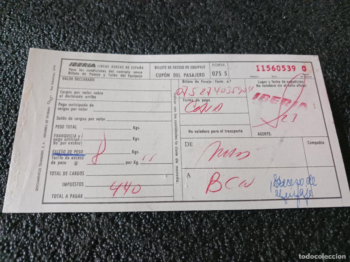 Coleccionismo Billetes de transporte: iberia, billete de exceso de equipaje, 1979