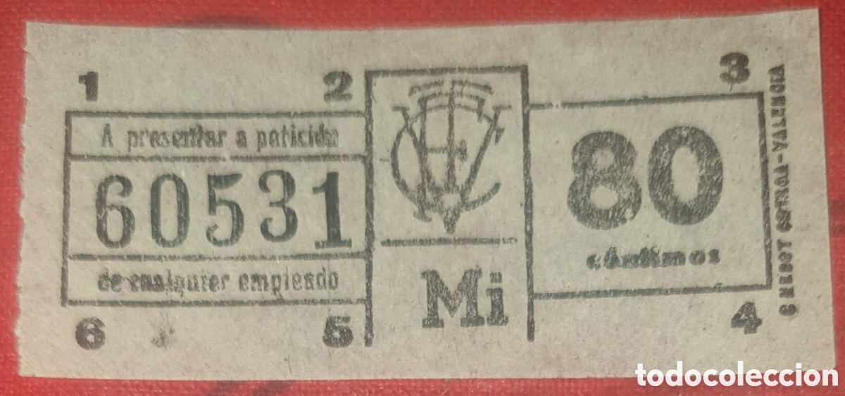 Coleccionismo Billetes de transporte: Billete tranv&iacute;a de Valencia. CTFV, a&ntilde;os 60.