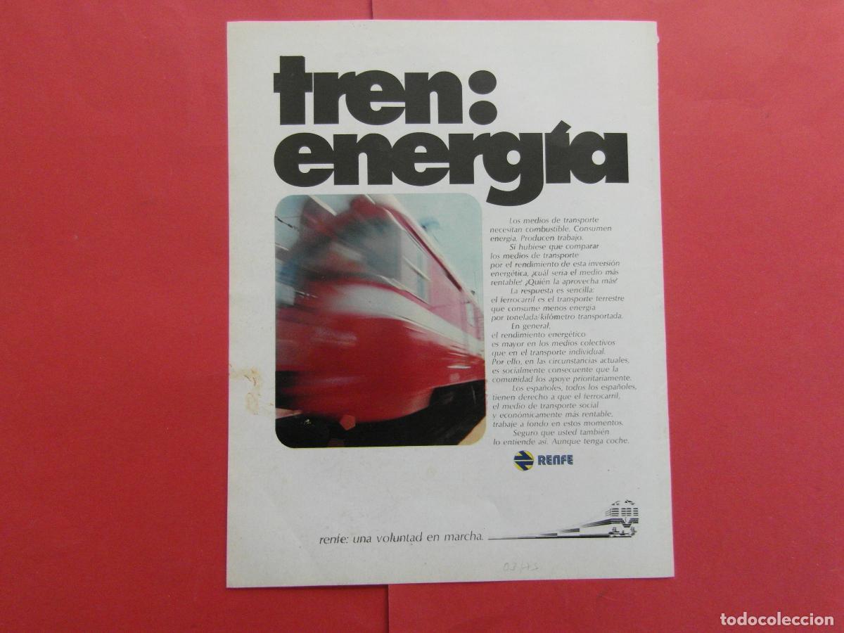 Colecionismos Bilhetes de Transporte: PUBLICIDAD 1975 - REF: PUBTREN01 - RENFE TREN ENERGIA