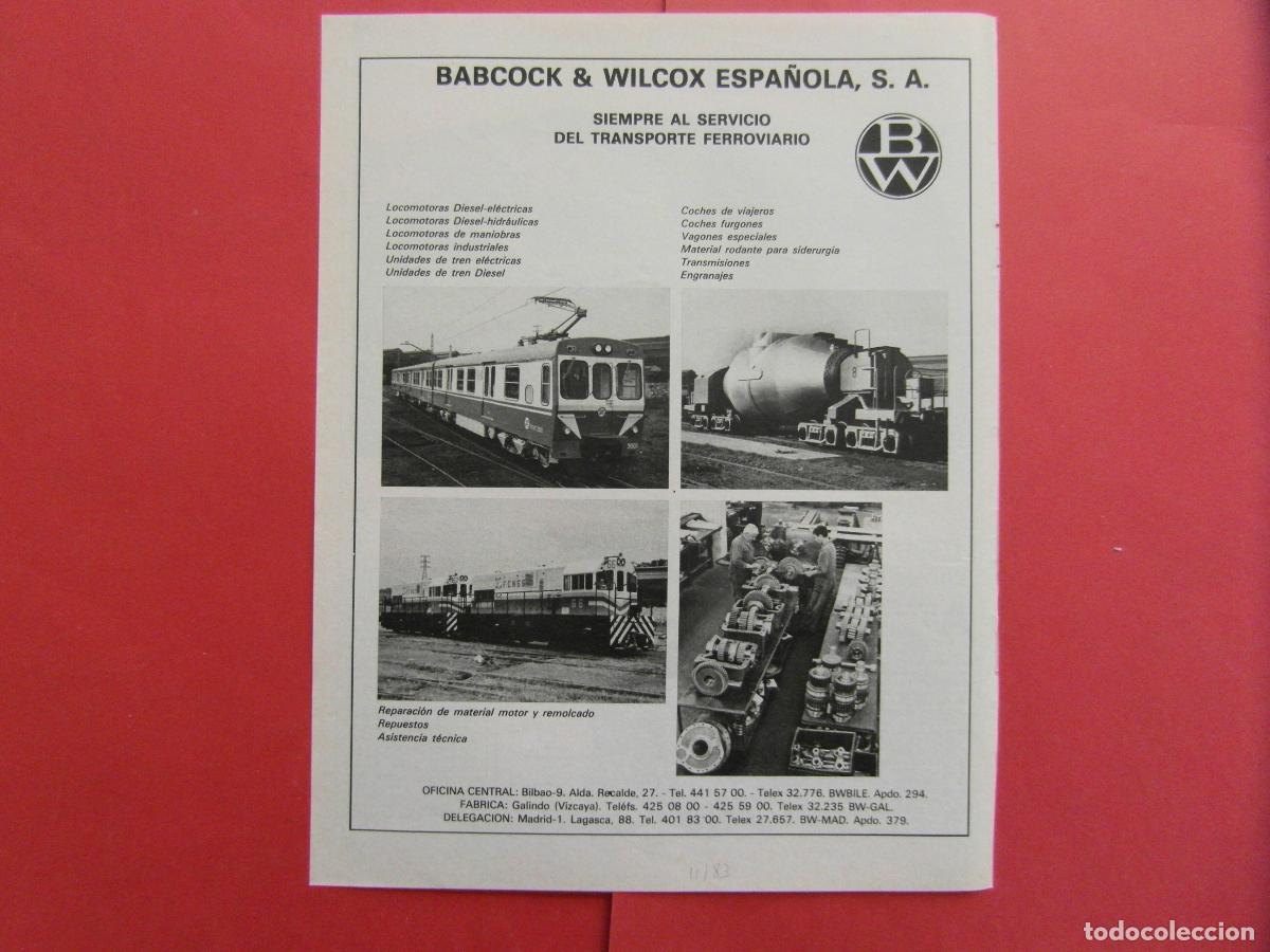 Colecionismos Bilhetes de Transporte: PUBLICIDAD 1983 - REF: PUBTREN01 - BABCOCK WILCOX - FERROCARRIL TREN RENFE MZA LOCOMOTORA