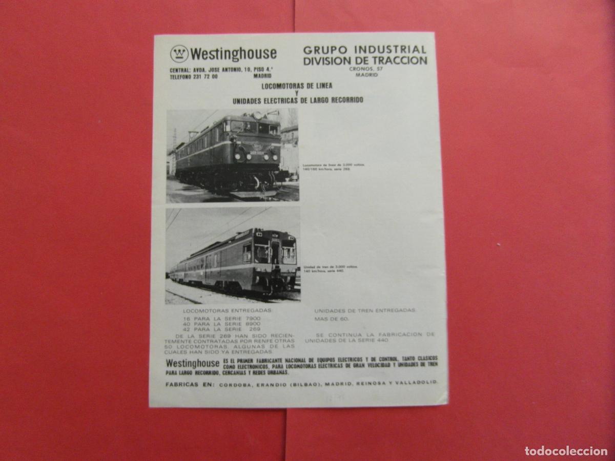 Collezionismo Biglietti di trasporto: PUBLICIDAD 1975 - REF: PUBTREN01 - WESTINGHOUSE SERIE 269 440 FERROCARRIL TREN RENFE MZA LOCOMOTORA